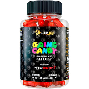 ALPHA LION Gains Candy, Supplement Pills That Support Weight Loss, Appetite Suppressant, Keto-Diet Friendly, Decrease Body Fat, Upgrade Energy & Workout Performance, 60 Capsules (Mitoburn®)