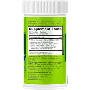 NATURELO Probiotics for Digestive Health, 50 Billion CFU, 60 Vegetarian Capsules, 11 Strains, Daily Use Supplement, Delayed Release, No-Fridge, Boosts Immune System, Probiotics for Women & Men