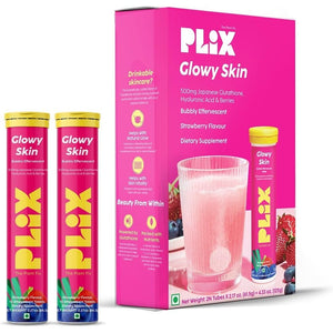PLIX Glowy Skin 500Mg Glutathione Supplement with Hyaluronic Acid, Vitamin C, E & Berries | 30 Effervescent Tablets, Strawberry Flavor