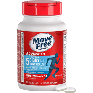 Move Free Advanced Glucosamine Chondroitin MSM + Vitamin D3 Joint Support Supplement, Supports Mobility Comfort Strength Flexibility & Bone + Immune Health - 120 Tablets (40 Servings)*