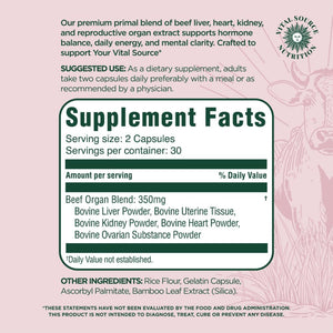 Vital Source Nutrition - Bifi Capsules - Beef Organ Primal Blend - Premium Ancestral Supplements for Women - Supports Hormone Health, Energy, & Stamina - Daily Vitality - No Artificial Ingredients