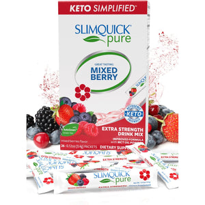 Slimquick Pure 3X Extra Strength Mixed Berry Drink Mix for Women to Help Achieve Weight Goals, Helps Metabolism, Keeps Full for Longer with Green Tea, Caffeine, Chaste Tree, Rhodiola Extract, 26 Count