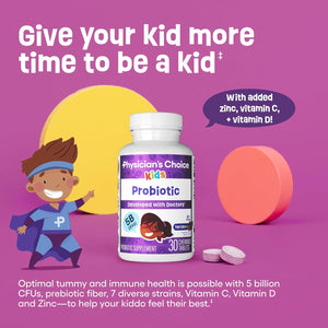 Physician'S CHOICE Probiotics for Kids - 7 Diverse Strains, Organic Prebiotics, Vitamins & Minerals - Clinically Studied L. Rhamnosus GG - Immune & Digestive Support - No Sugar or Artificial Dyes