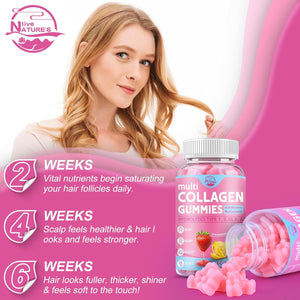 Nature'S Live Multi Collagen Peptides Gummies, Type I, II, III, V, X - Hydrolyzed Collagen Peptides with Biotin, Hyaluronic Acid, Supports Healthy Skin, Strong Nails & Thick Hair, 60 Count, 1 Pack