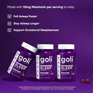 Goli Nutritional Supplement, Extra Strength Sleep Gummy 10Mg Melatonin - 1 Pack 50 Count - Gluten-Free, Vegan, Non-Gmo, and Gelatin-Free