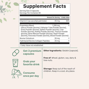 Micro Ingredients Grass‑Fed Beef Organ Supplement for Women – Bovine Beef Liver, Kidney, Heart & Uterus Tissue – 1,200 Mg Organ Blend plus Vitamin C, Colostrum & Collagen – 240 Capsules, No Fillers