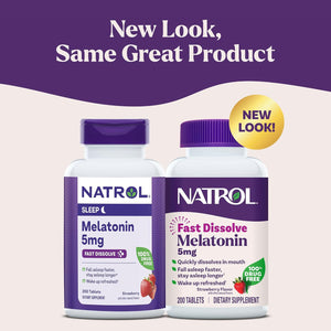 Natrol Melatonin 5Mg Fast Dissolve Tablets, Sleep Support Supplements for Adults, Strawberry Flavor, 200 Tablets, up to 200 Day Supply