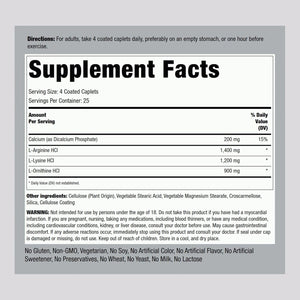 Piping Rock Tri Amino Supplement | 100 Caplets | Complex with L-Arginine, L-Ornithine, L-Lysine | Vegetarian, Non-Gmo, Gluten Free