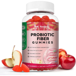 9-In-1 Probiotic Prebiotic Fiber Gummies for Adults & Teens 16G Fiber per Serving, Psyllium Husk Fiber Supplement with 5 Billion CFU Bacillus Coagulans, Inulin, ACV for Digestion & Gut - 60 Counts