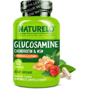NATURELO Glucosamine Chondroitin MSM with Boswellia and Vitamin C - Supplement for Joint Comfort, Mobility, and Strength - 120 Capsules