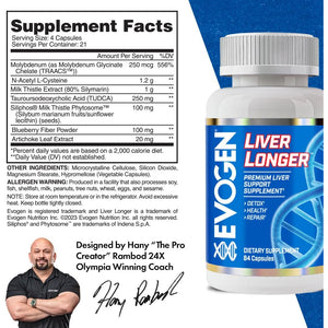 Evogen Liver Longer - Premium Liver Support Supplement | Detox, Health, & Repair | N-Acetyl L-Cysteine, Milk Thistle, TUDCA | 84 Capsules
