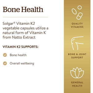 Solgar Naturally Sourced Vitamin K2 (MK-7) 100 Mcg - 50 Vegetable Capsules - Supports Bone Health - Whole Food Source from Natto Extract - Non-Gmo, Gluten Free - 50 Total Servings