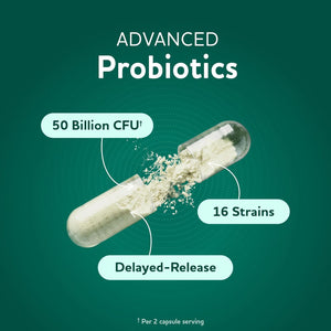 Prebiotics and Probiotics | 50 Billion CFU, 16 Probiotic Strains & Inulin Prebiotic Fiber | Delayed Release Capsules | Gut Health Support | Prebiotics and Probiotics for Women & Men | Non-Gmo | 60 Ct