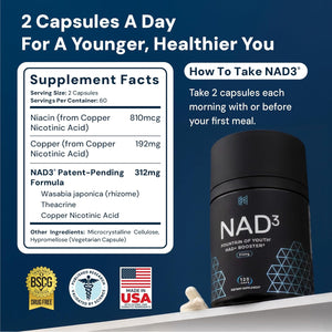 HPN NAD3 Clinical NAD+ Booster, Cellular Health & Natural Energy - NAD Supplement for Healthy Aging, Metabolic Support, NRF2 & Longevity, Nicotinamide Riboside & NMN Alternative, 120Ct, 60-Day Supply