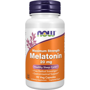 NOW Foods Supplements, Maximum Strength Melatonin 20 Mg, Healthy Sleep Cycle*, Free Radical Scavenger*, Gastrointestinal Support*, 90 Veg Capsules
