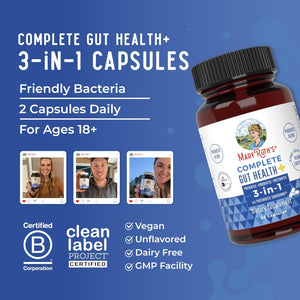 MARYRUTH'S Complete Gut Health+ Capsules | 5 Probiotic Blend | Butyrate | Corebiome® | Vegan Gut Support | Support Gastrointestinal Health & Microbiome | 2 Capsules Daily | 30 Servings
