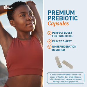 Dr. Tobias Prebiotics, Supports Digestion & Gut Health, Feed Good Probiotic Bacteria, Boost Gut Immune Function, Vegan & Non-Gmo Gut Health Supplements for Men and Women, 30 Capsules, 30 Servings