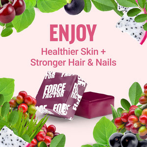 Force Factor Collagen Boosting Superfoods, Vegan Collagen Booster for Women, with Biotin, Hyaluronic Acid, and Vitamin C, for Hair, Skin, Nails, & Joint Support, Tropical Fruit, 60 Soft Chews