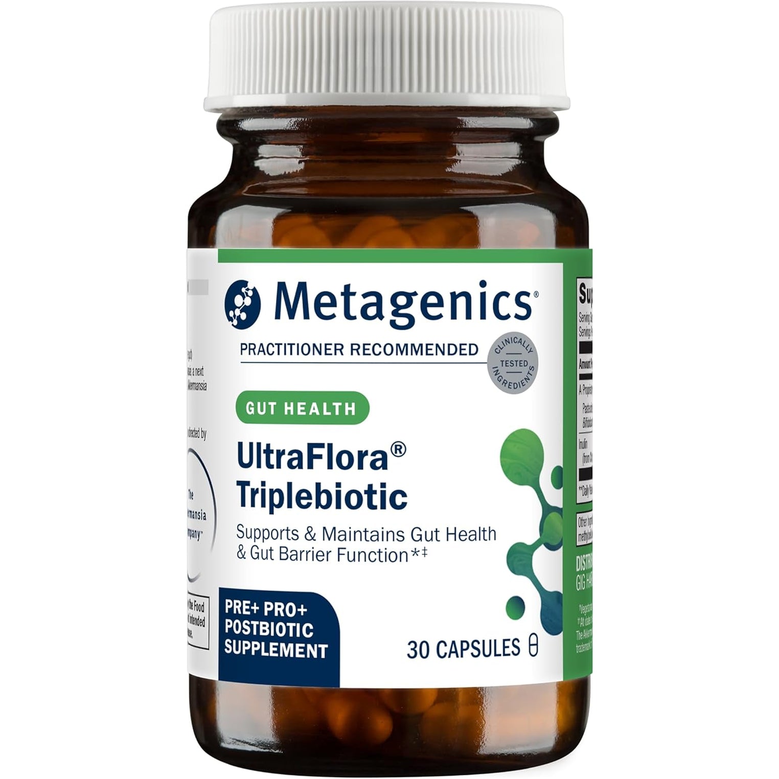 Metagenics Ultraflora Triplebiotic - Prebiotic, Probiotic & Postbiotic Blend with Akkermansia for Gut Health* - Supports Digestive Balance, Microbiome & Immune Function* - Shelf-Stable - 30 Capsules