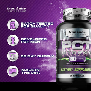 Iron Labs Nutrition PCT Xtreme - PCT Supplement for Men - 30 Day Course - Post Cycle Support Booster (80 Capsules)
