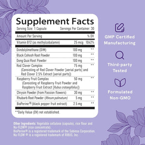 Menopause Supplement for Women Hot Flashes & Night Sweats | Hormone Balance, Menopause Relief for Women & Perimenopause Support | with Black Cohosh, DIM & Red Clover | Third-Party Tested | 30 Ct