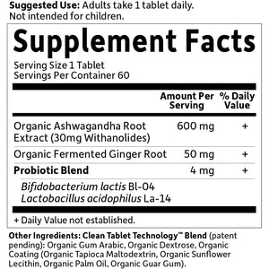 Garden of Life Organic Ashwagandha Supplement with Probiotics & Ginger - Stress, Mood & Energy Support, Vegan, Gluten Free, Non GMO, 2 Month Supply, 60 Tablets