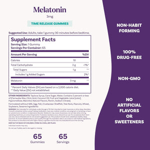 Natrol Time Release Melatonin Gummies, Sleep Support for Adults, 3 Mg Melatonin Supplements for Sleep Support, 65 Strawberry-Flavored Gummies, up to a 65 Day Supply