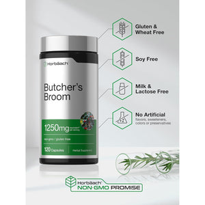 Horbaach Butchers Broom Capsules | 120 Count | Non-Gmo, Gluten Free | Traditional Herb Root Extract Supplement