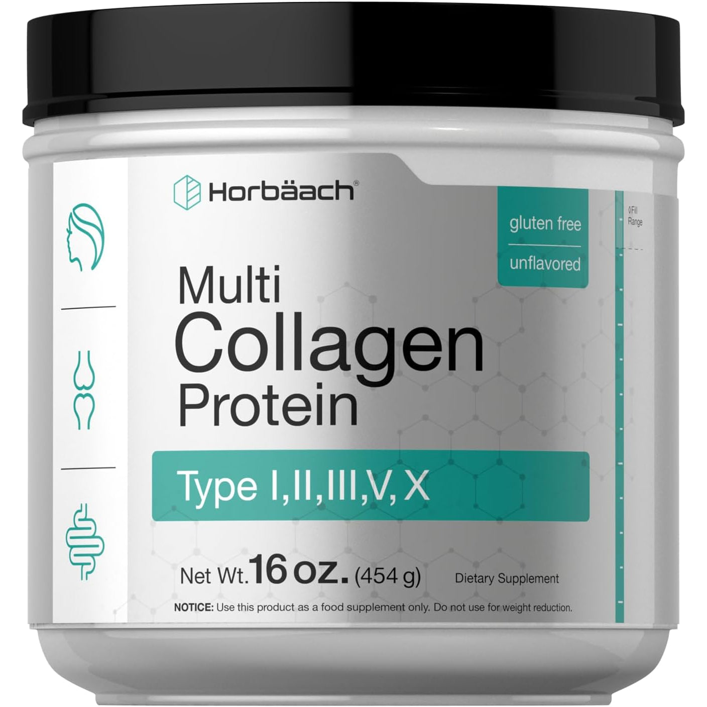 Horbäach Multi Collagen Protein Powder 16 Oz | Type I, II, III, V, X | Unflavored | for Men and Women | Non-Gmo, Gluten Free Supplement
