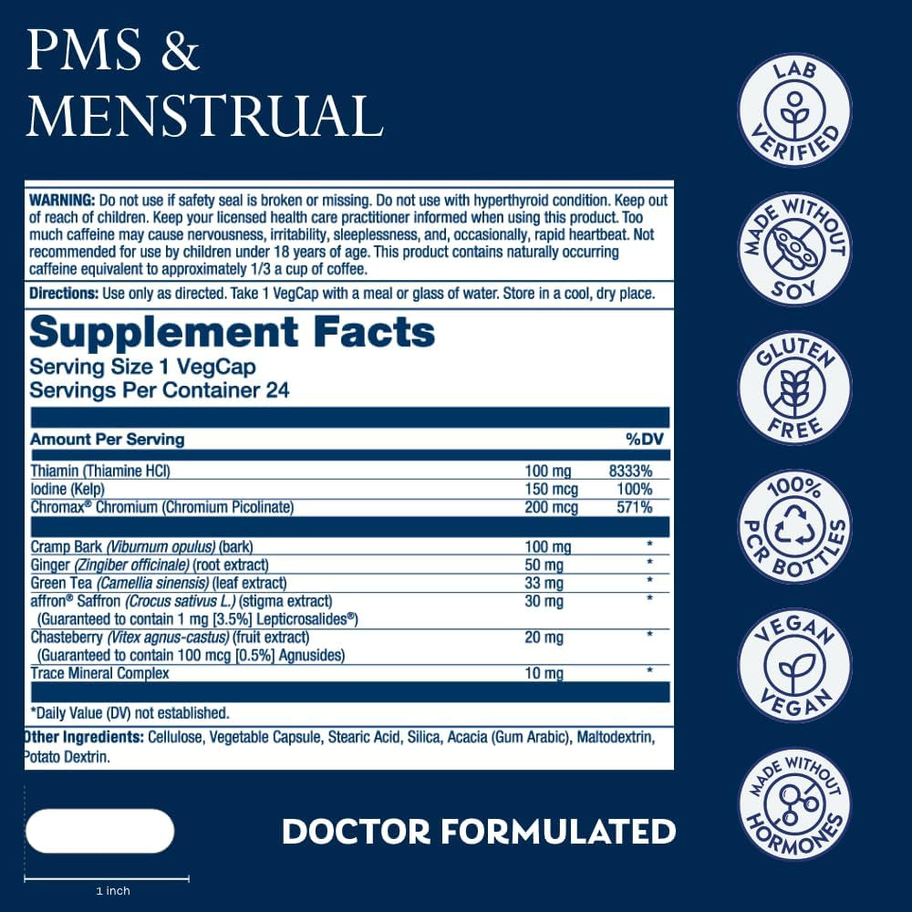 Solaray PMS & Menstrual Her Life STAGES - PMS Support Supplement for Women with Cramp Bark, Vitex Chasteberry - Made without Hormones - 60-Day Guarantee - Vegan, Lab Verified - 24 Servings, 24 Vegcaps