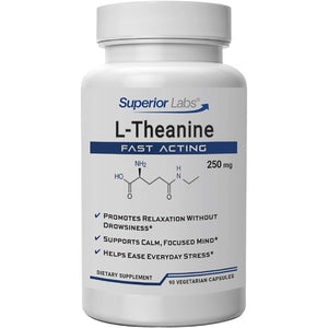 Superior Labs L-Theanine 250 Mg Capsules, Non-Gmo, Promotes Non Drowsy Relaxation & Helps Ease Everyday Stress, Supports Healthy Sleep, Promotes a Focused Mind, High Absorption, 90 Veg Caps