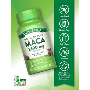 Nature'S Truth Maca Root | 60 Quick Release Capsules | Red, Yellow, and Black | Performance Formula | Non-Gmo & Gluten Free Supplement