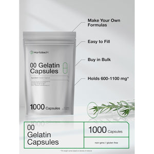 Empty Capsules Size 00 | 1000 Clear Gelatin Capsules | Resealable Bag | Non-Gmo, Gluten Free | by Horbaach