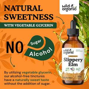 Wild & Organic Slippery Elm Liquid Drops - Lung, Digestive & Women'S Support - Slippery Elm Bark Supplement - Add to Tea Tincture - Ulmus Rubra Herb - Vegan, Sugar & Alcohol-Free - 4 Fl Oz
