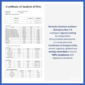 Actiblue+ Methylene Blue 1% : Methylene Blue ISO Certified Third Party Lab Tested 99,9% No Formaldehyde No Alcohol No Gluten&Gmo(2Fl.Oz)
