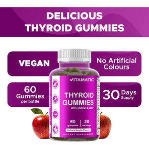 Vitamatic Vegan Thyroid Support Gummies with Iodine & Kelp – 60 Count Improve Your Energy & Increase Metabolism – Plant-Based