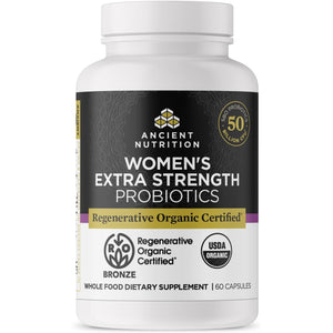 Ancient Nutrition Regenerative Organic Certified Probiotics for Women, Probiotics Women’S Extra Strength, Healthy Digestion and Immune System Function Support, 25 Billion Cfus* per Serving, 60 Count