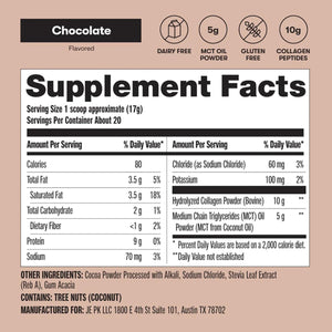 Perfect Keto Collagen Peptides, Chocolate, 10G Protein Powder, Low Carb, No Sugar Added, Keto Friendly Coffee Creamer & Drink Mix, Grass Fed Bovine Type 1 & 3 Supplement with MCT Oil, 20 Servings