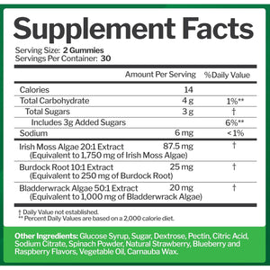 Sea Moss 3000Mg Gummies with Bladderwrack and Burdock Root - Natural Irish Sea Moss Superfood for Immune, Thyroid and Detox Support - Extra Strength for Men & Women - Gluten-Free, Vegan - 60 Gummies