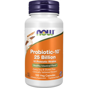 NOW Foods Supplements, Probiotic-10™, 25 Billion, with 10 Probiotic Strains, Dairy, Soy and Gluten Free, Strain Verified, 100 Veg Capsules