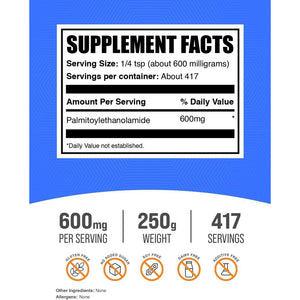 Bulksupplements.Com Palmitoylethanolamide Powder - Pea Supplement, Palmitoylethanolamide for Immmune Support - Gluten Free, 600Mg per Serving, 250G (8.8 Oz) (Pack of 1)