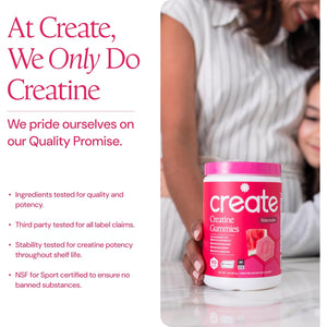 Create Creatine Monohydrate Gummies for Men & Women, Boost Focus, Strength, and Endurance, Anti-Melting Formula, Vegan, Gluten-Free, Non-Gmo, 1.5G of Creatine per Gummy (Watermelon)