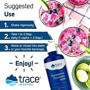 Trace Minerals | Liquid Glucosamine Chondroitin MSM | Complete Dietary Supplement for Active Lifestyle | Supports Joints, Cartilage and Mobility | Natural Blueberry Flavor | 32 Servings, 32 Fl Oz