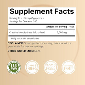 Naturebell Creatine Monohydrate Powder 1,000G, 5,000Mg per Serving, 200 Servings (2.2 Lb) | Micronized, Pure & Unflavored | Pre-Workout Muscle Support* | Keto, Vegan, Filler-Free
