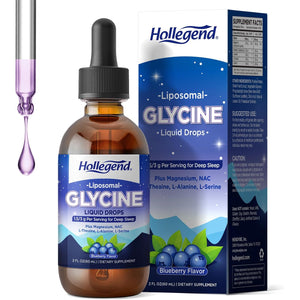 Liposomal Glycine Supplements for Sleep, 1.5/3G Glycine Liquid Drops with Magnesium, L-Theanine & L-Serine | plus NAC & L-Alanine for Liver & Cellular Health, Vegan, Blueberry, 2 Fl Oz