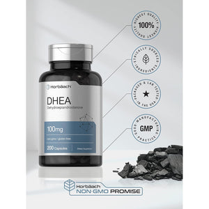 Horbäach DHEA 100Mg | 200 Capsules | Supplement for Men and Women | Non-Gmo, Gluten Free