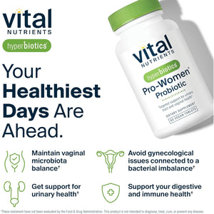 Hyperbiotics Vital Nutrients Pro Women Probiotics for Women | Vaginal Probiotics for PH Balance | Oral Probiotic for Vaginal Health and Urinary Tract Health | 6 Targeted Strains | 60 Vegan Tablets