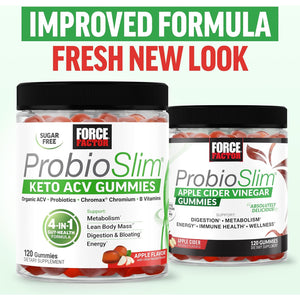 Force Factor Probioslim Keto ACV Metabolism Gummies, Organic Apple Cider Vinegar, Lactospore Probiotics & Prebiotics to Support Digestion, Lean Body Mass, & Immune Health, Apple Flavor, 1 Carb, 120Ct