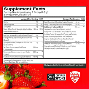 BARE PERFORMANCE NUTRITION, BPN Strong Reds Superfood Powder, Digestive Enzymes, Antioxidants, Improved Natural Energy, 30 Servings, Strawberry