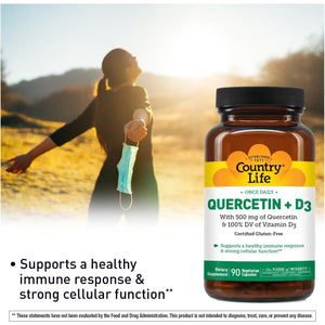 Country Life Quercetin 500Mg Capsules with Vitamin D3 800 IU – Immune Support Supplement for Adults – Daily Immune Boosters – Quercetin Immune System Boost, 90 Capsules